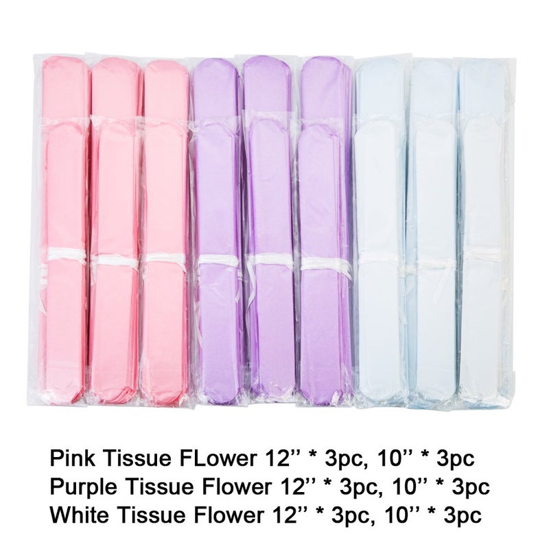 MOWO Paper Flower Tissue Pom Poms Baby Shower Party Favors (Pink,Purple,White,18pc) - Image 2